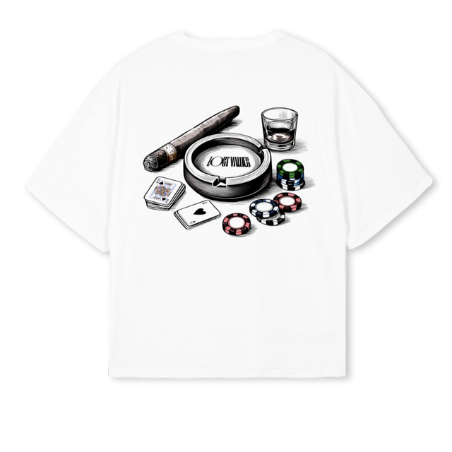 POKERSETLV  White Oversized Boxy Tee.