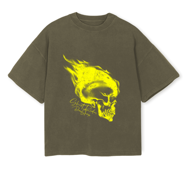YEELOWBRICK Vintage Olive Oversized Boxy Tee.