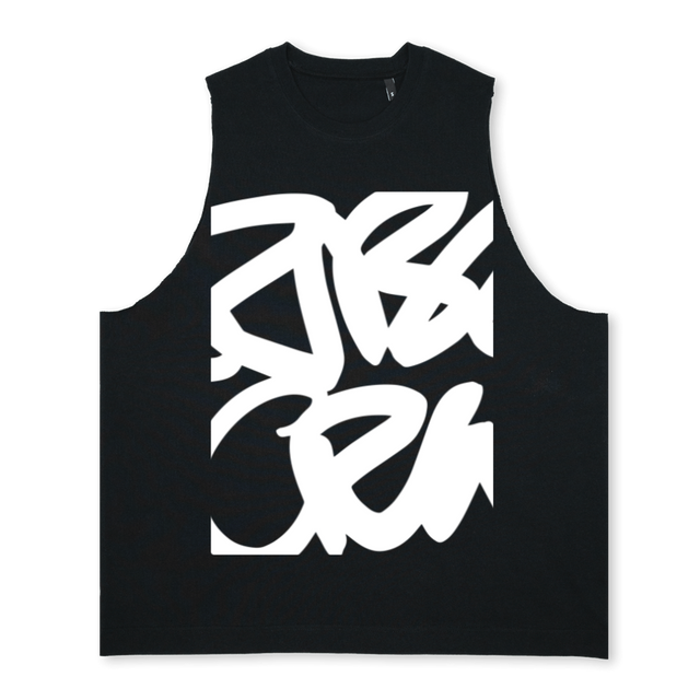 BLACKTANKLARGELOGO Deep Black Oversized Vest.