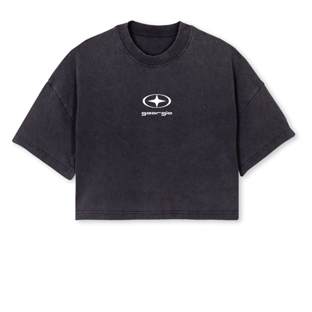 ETHERNAL SHOT Vintage Black Cropped Oversized Tee.