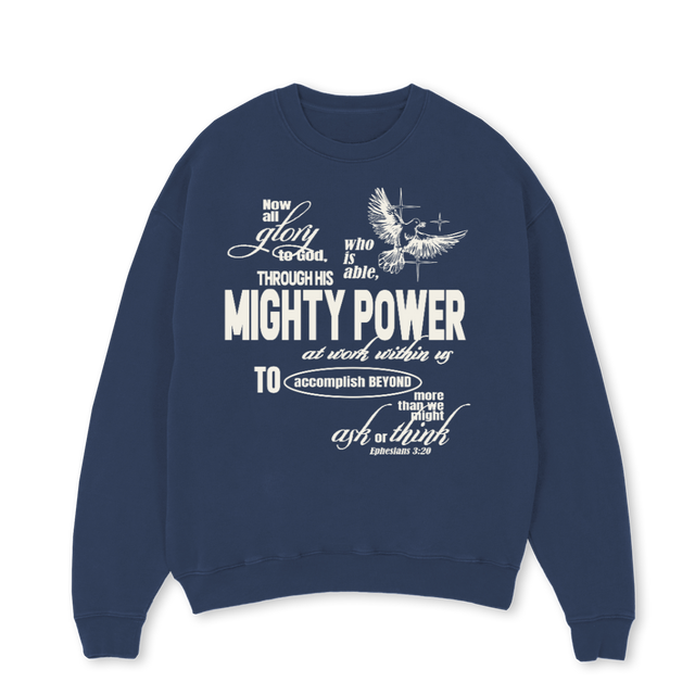 BLUCREWMIGHTY Navy Blue Oversized Crewneck Sweater.