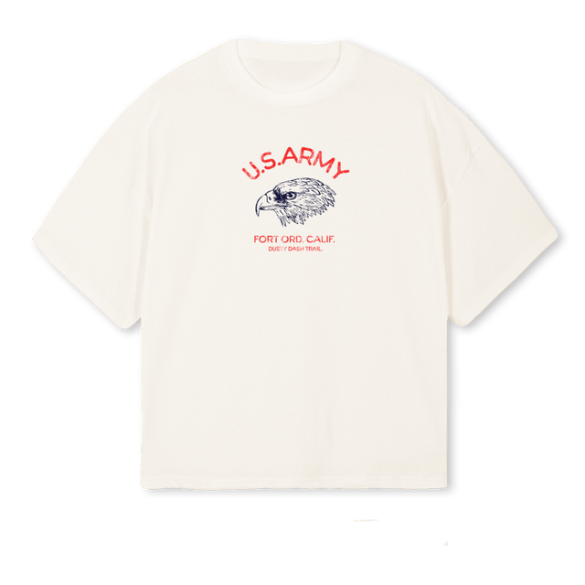 DDTUSARMYWHITERED Vintage White Oversized Boxy Tee.