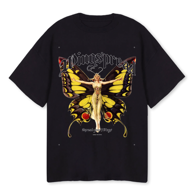 WINGSPREAD Black Oversized Tee.
