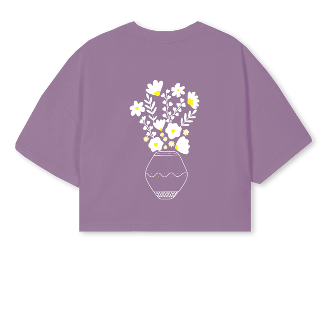 FEMME LILAS Purple Cropped Oversized Tee.