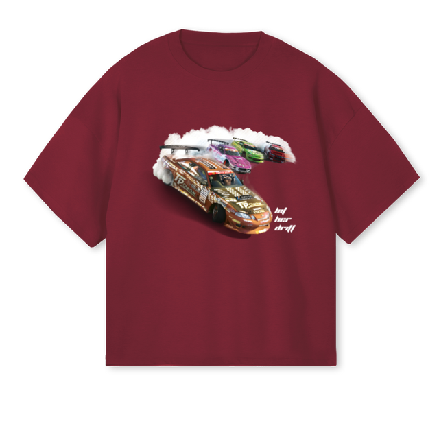 LET HER DRIFT  Burgundy Oversized Boxy Tee.