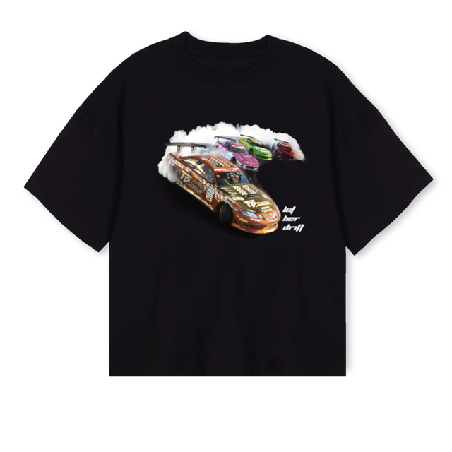 LET HER DRIFT  Black Oversized Boxy Tee.