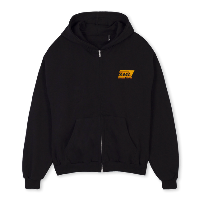 EXPRESSSERVICE Black Oversized Zipped Hoodie.