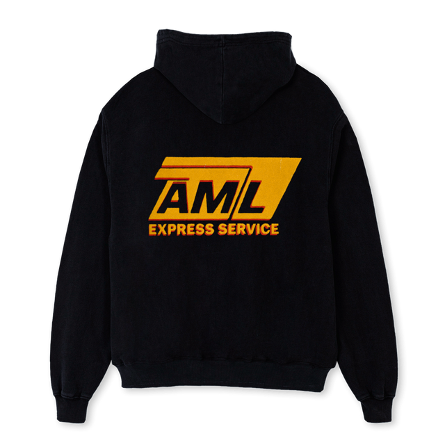 EXPRESSSERVICE Black Oversized Zipped Hoodie.