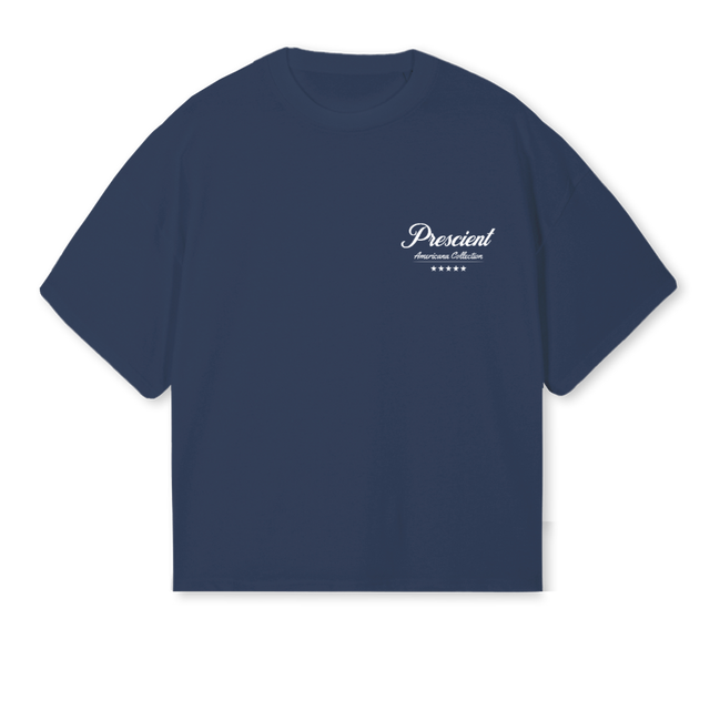 PRESCIENT HORSES Navy Blue Oversized Boxy Tee.