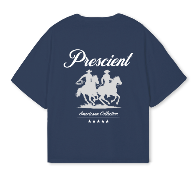 PRESCIENT HORSES Navy Blue Oversized Boxy Tee.