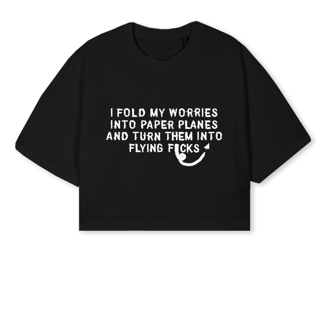 PAPERPLANES Black Cropped Oversized Tee.