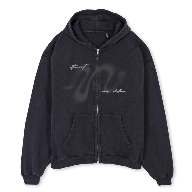 SNAKEART Vintage Black Oversized Zipped Hoodie.
