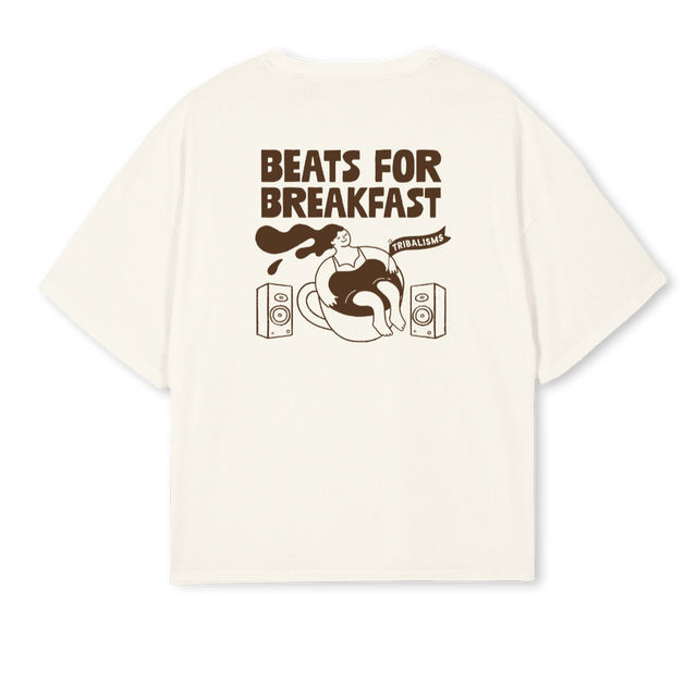 BEATSBREAKONE Cream Oversized Boxy Tee.