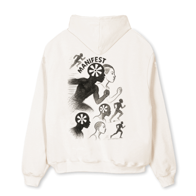 MANIFESTRUNNINGONE Vintage White Oversized Hoodie.