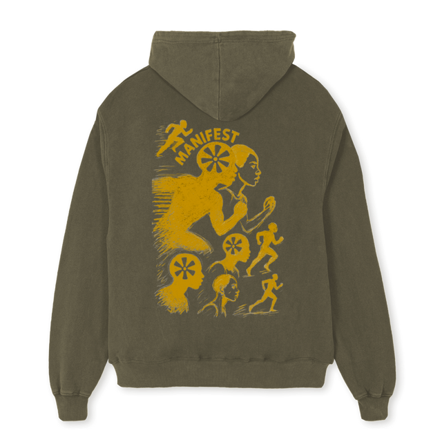 MANIFESTRUNNINGTWO Vintage Olive Oversized Hoodie.
