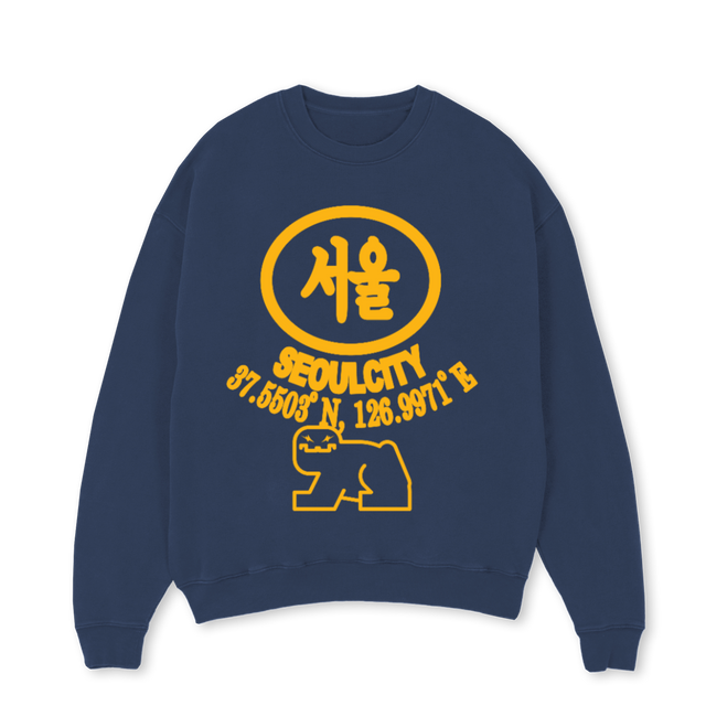 SLMSEOULSWEATSHIRTNV Navy Blue Oversized Crewneck Sweater.