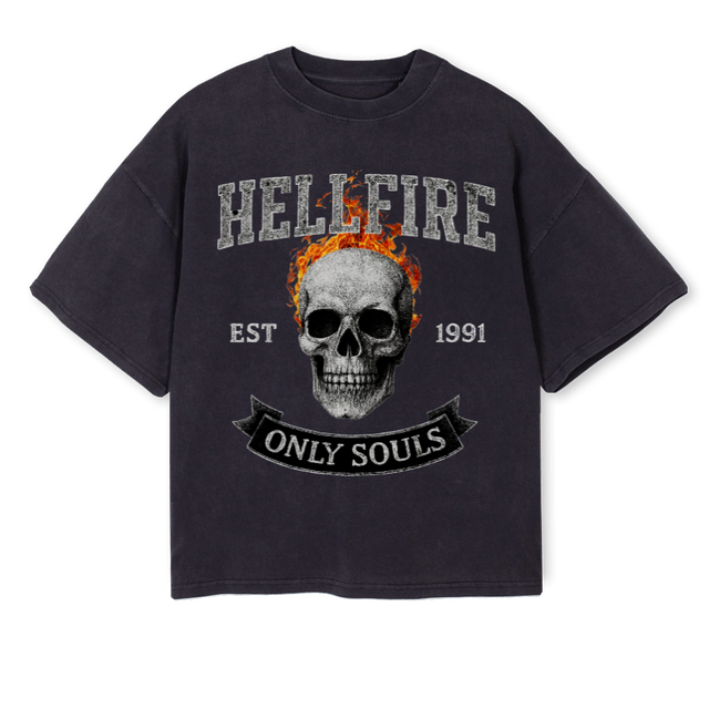 HELLFIRE Vintage Black Oversized Boxy Tee.