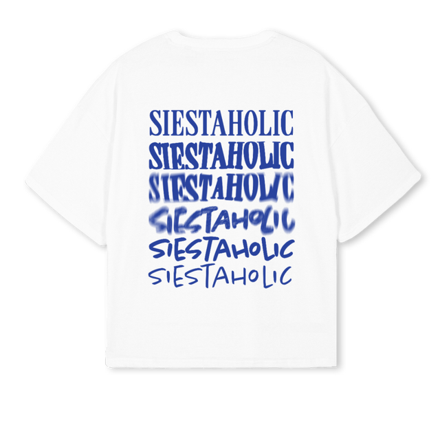 SIESTAHOLICWHITE White Oversized Boxy Tee.