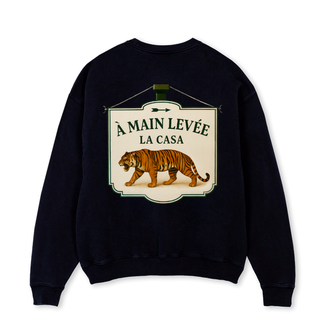 LACASATIGERCREW Black Oversized Crewneck Sweater.