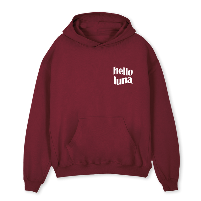 HELLOLUNASWEAT Burgundy Oversized Hoodie.
