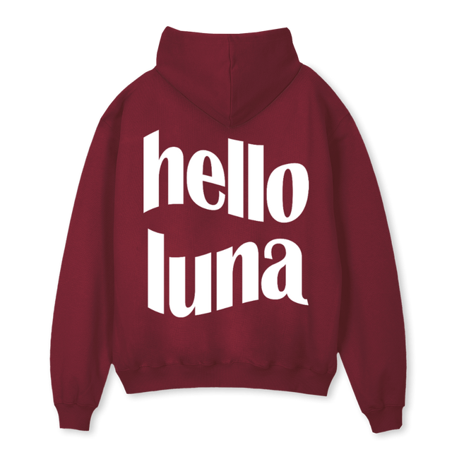 HELLOLUNASWEAT Burgundy Oversized Hoodie.