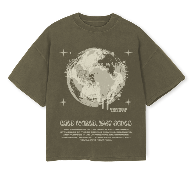 CWLSOLIVE Vintage Olive Oversized Boxy Tee.