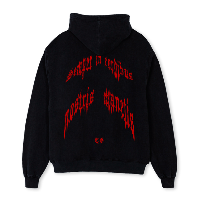 FAMILIEN HASSAN Black Oversized Zipped Hoodie.