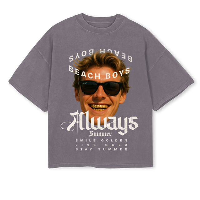 BEACH BOY  Pigment Grey Oversized Boxy Tee.