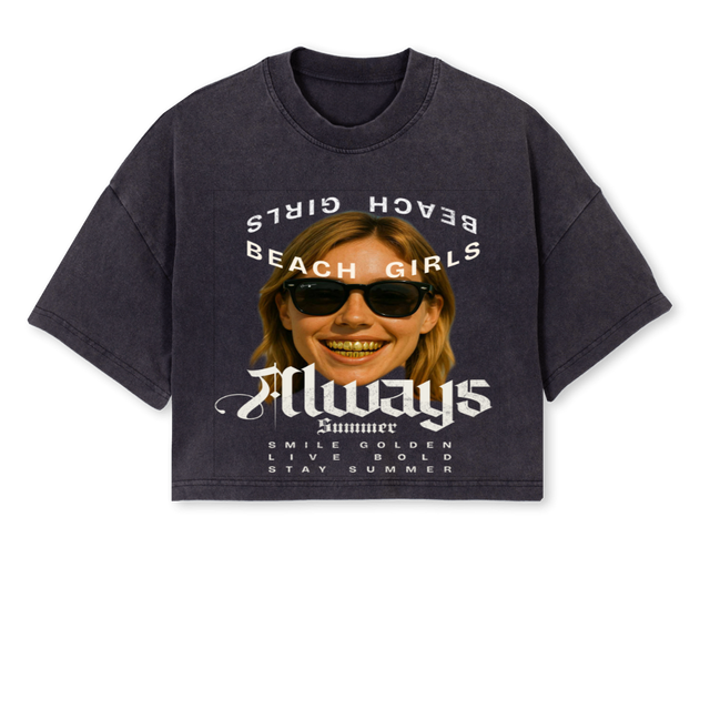 BEACH GIRLS Vintage Black Cropped Oversized Tee.