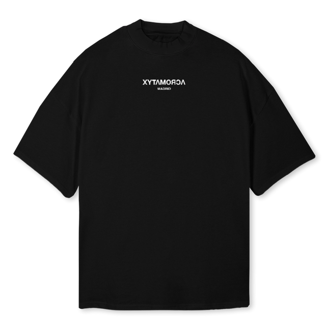 ACROMATYX OCHO  Black Oversized Mock Neck Tee.