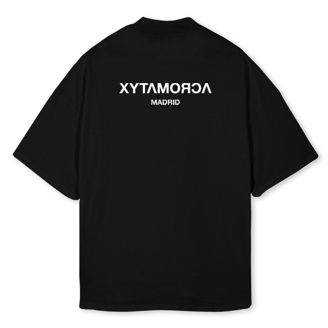 ACROMATYX MADRID Black Oversized Mock Neck Tee.