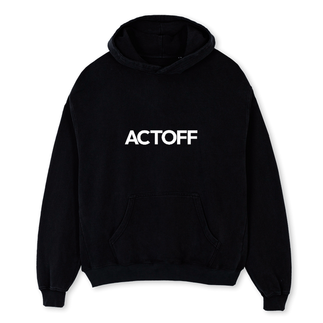 ACTOFF FRONT LOG Black Oversized Hoodie.