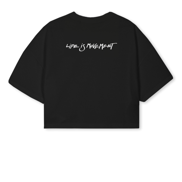 LMCROPTWO Black Cropped Oversized Tee.