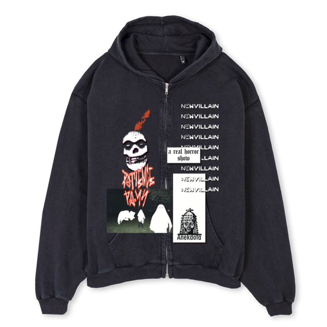 ARHS Vintage Black Oversized Zipped Hoodie.