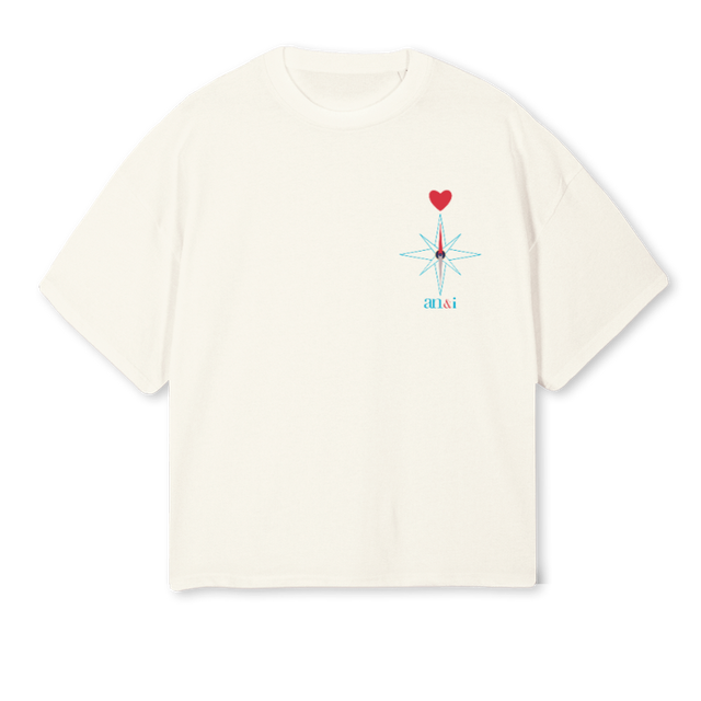 CUMPASS Cream Oversized Boxy Tee.