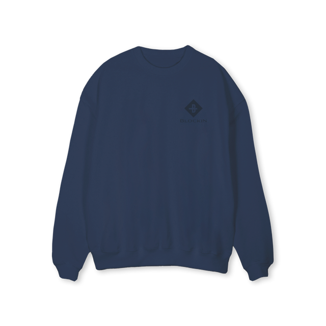 BLOCKIN NAVYSWEATER Navy Blue Regular Crewneck Sweater.
