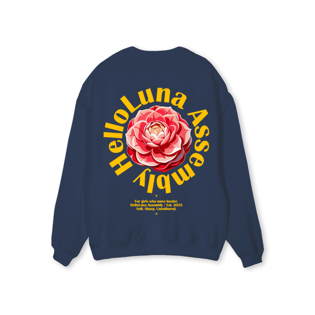 FLOWERSWEATBACKR Navy Blue Regular Crewneck Sweater.