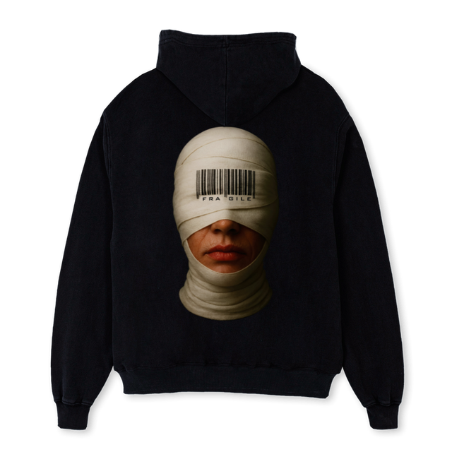 BAR CODE Black Oversized Hoodie.