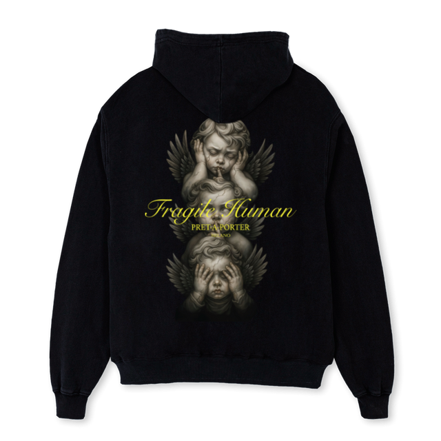 ANGL ZP Black Oversized Zipped Hoodie.