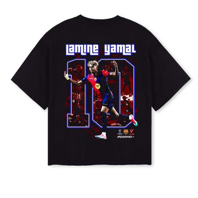 LAMINE  Black Oversized Boxy Tee.