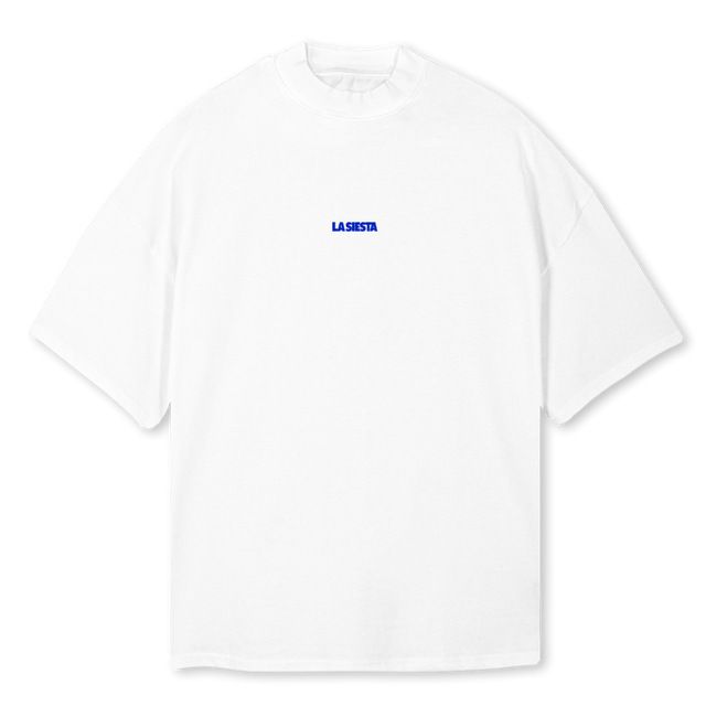 SLOWINGDOWNHIGHNECK White Oversized Mock Neck Tee.