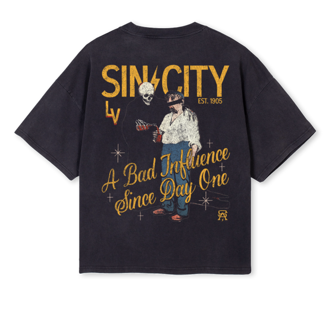 BADINFLUENCELV Vintage Black Oversized Boxy Tee.