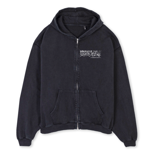 HOODMANZIPPER Vintage Black Oversized Zipped Hoodie.