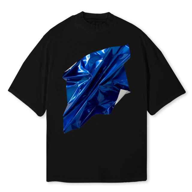 ALDOXACROMATYX Black Oversized Mock Neck Tee.