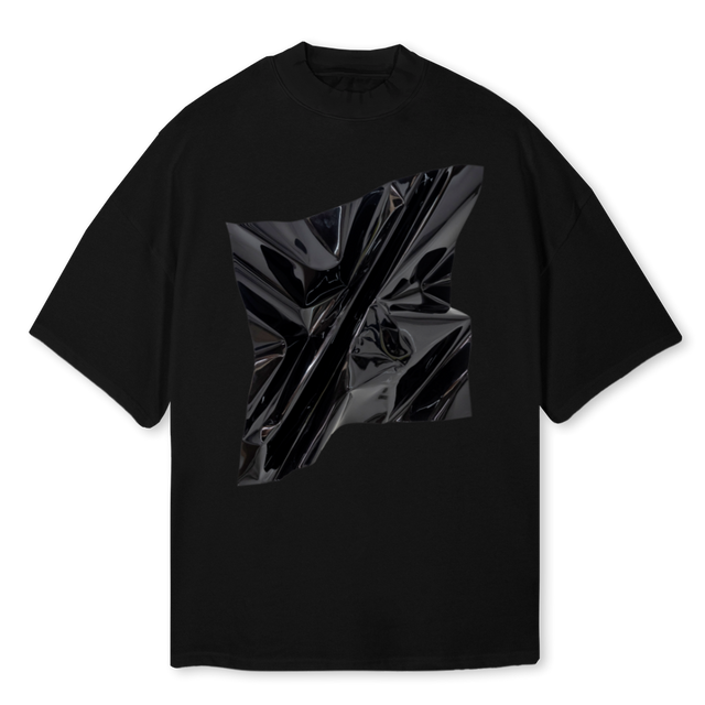 ACROMATYXXALDO Black Oversized Mock Neck Tee.