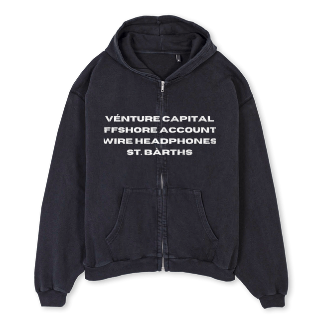 VCZIPPERHOOD Vintage Black Oversized Zipped Hoodie.