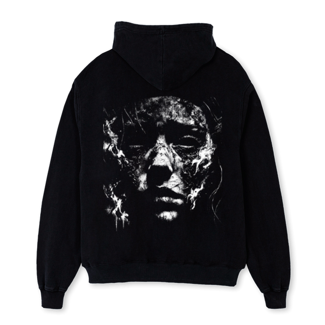 BURNEDFACE Black Oversized Hoodie.