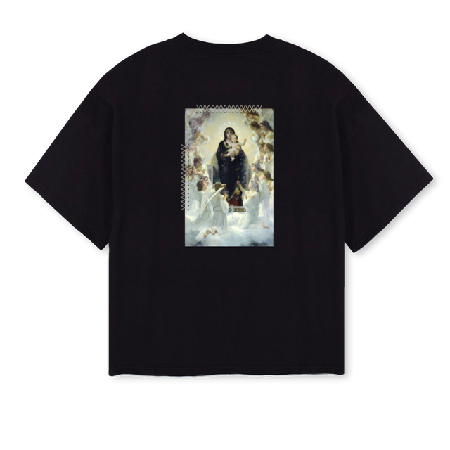 SAINT MARY Black Oversized Boxy Tee.