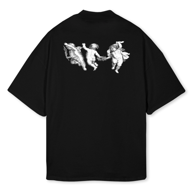 CHILDREN OF LIGHT Black Oversized Mock Neck Tee.