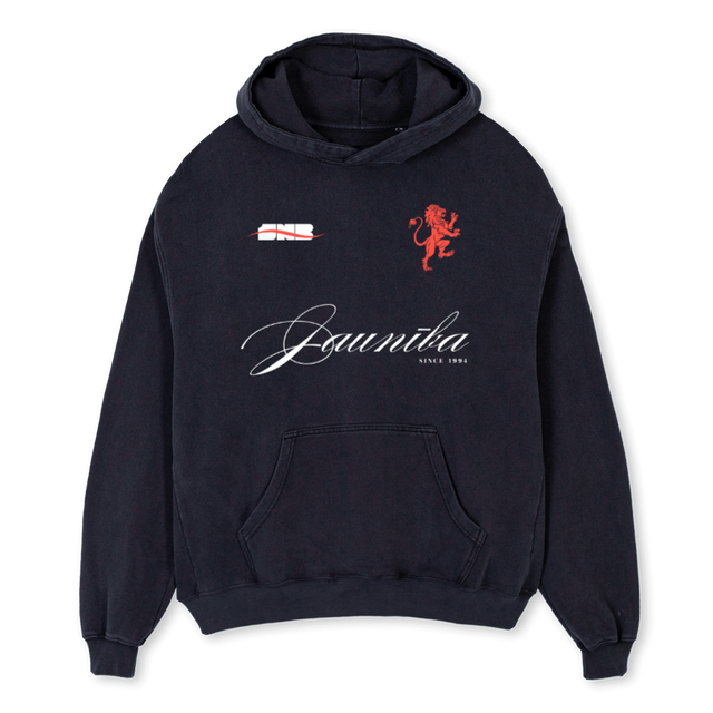 JAUNIBA COAT OF ARMS Vintage Black Oversized Hoodie.